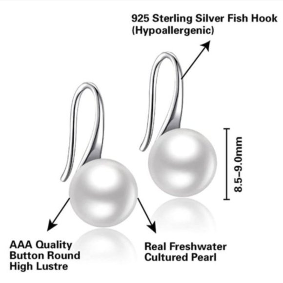 NEW 925 Silver Natural Freshwater Pearl Earrings - Picture 13 of 13